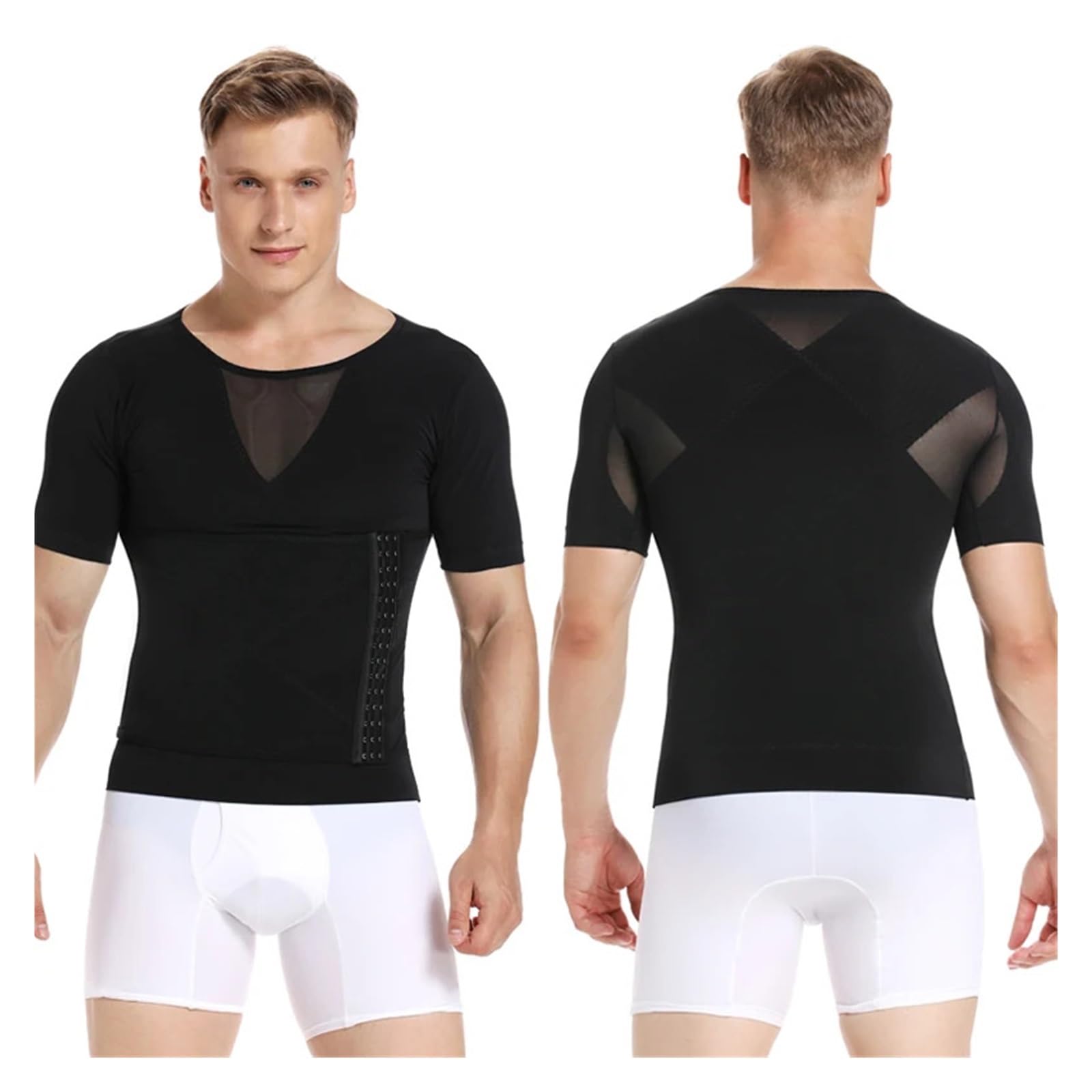 Shapewear Herren Herren Body Shaper Kompression Shirts Bauch Shapewear Bauch Abnehmen Gynäkomastie Shaper Korsett Taille Trainer Tops(Black with Sleeve,M)
