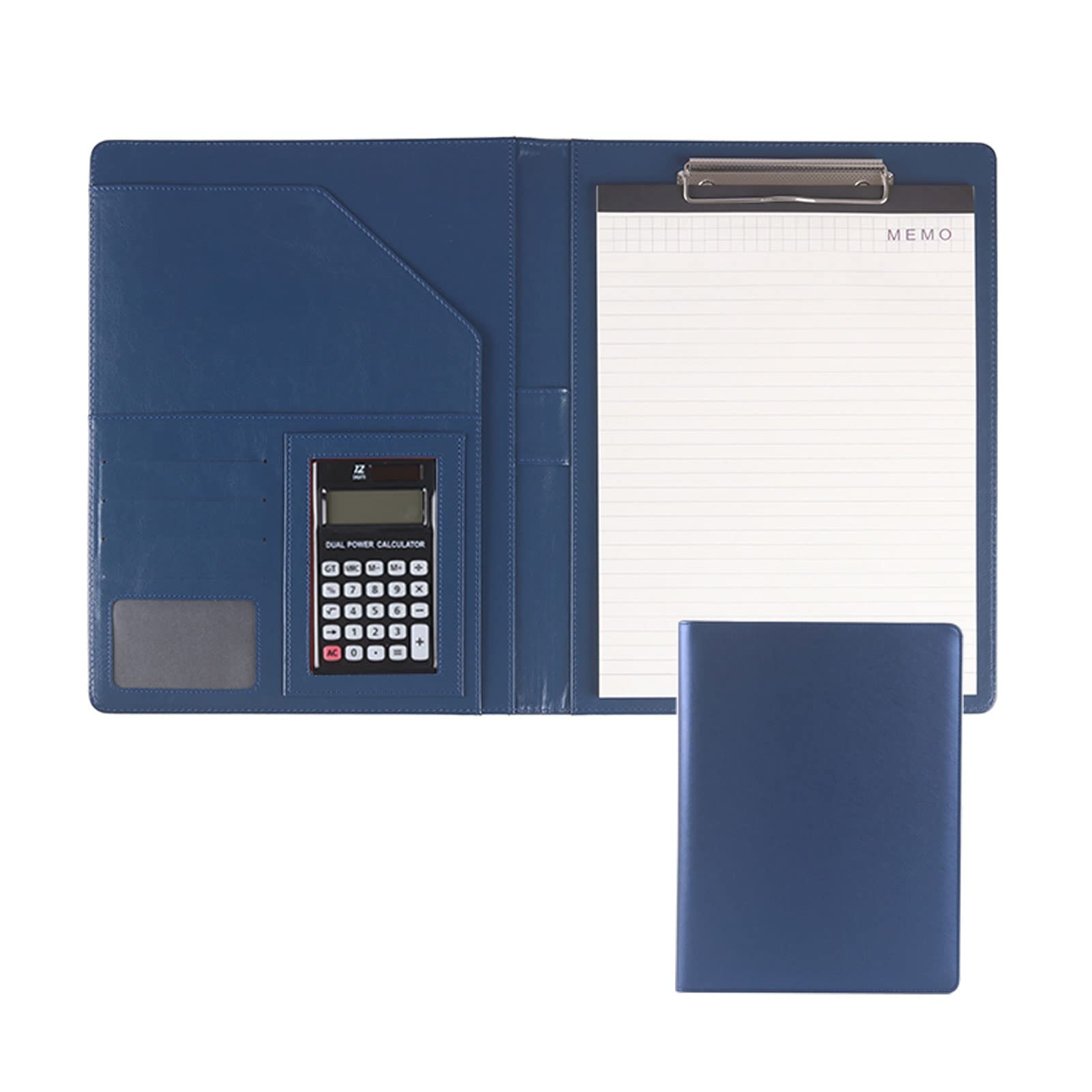 Teczka konferencyjna Organizer na dokumenty， Teczka A4 z schowkiem i miejscem do przechowywania, inteligentny organizer na dokumenty w formacie A4(Blu,12digit calculator)