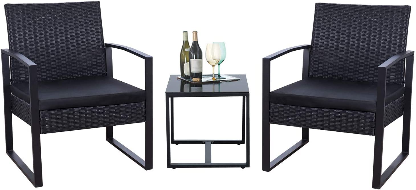 MAINWIN3-Piece Wicker Outdoor Patio Furniture Set, Black