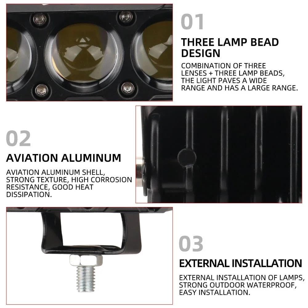 Reflektor motocyklowe 3-soczewkowe Super Jasne Reflektory Motocyklowe, LED, Przeciwmgielne, Motocykle, Światła Mijania, Robocze, Skutery(2pcs with Switch)