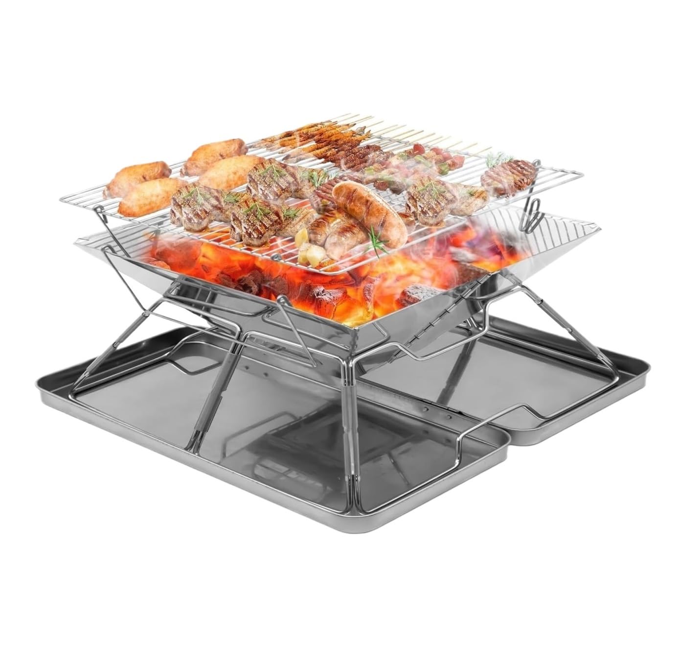Asador de Carbón Parrilla De Barbacoa Acero Inoxidable, Portátil Para Acampar Para Mochileros, Senderismo, Viaje, Picnic Exterior Camping Picnic
