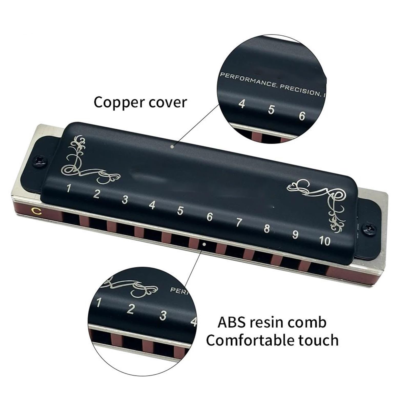 armonica a bocca professionale Armonica Blues A 10 Fori Armonica Blues Diatonica Con Custodia/Armonica Più Professionale Per Giocatori Principianti Adulti(Black)