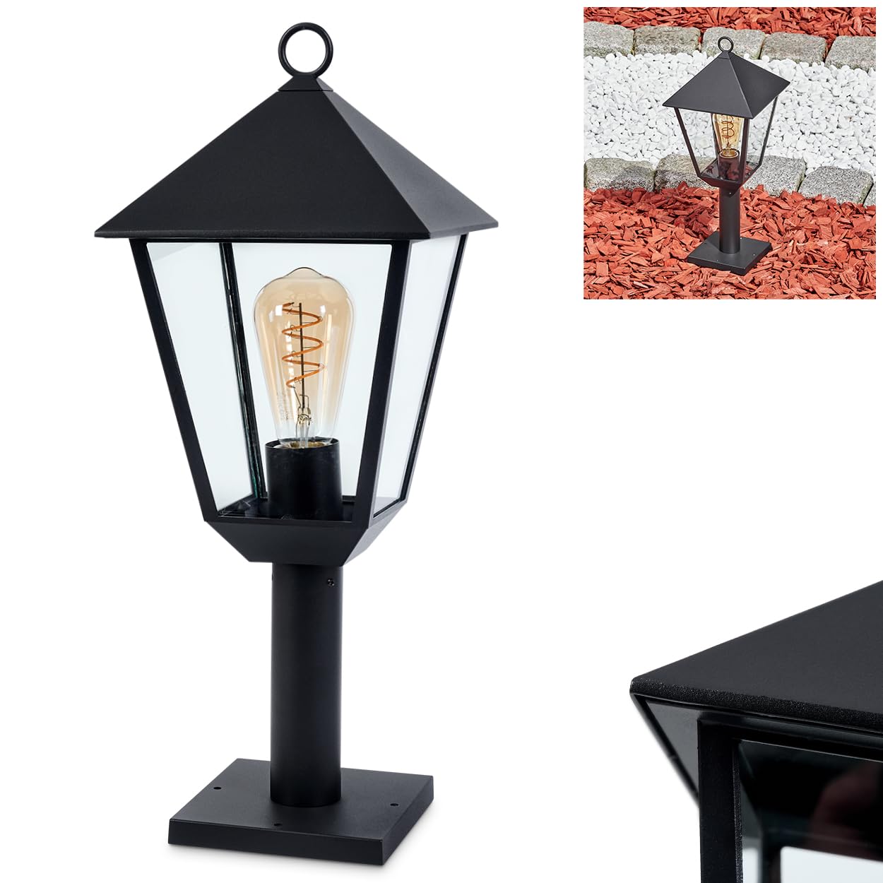 HOFSTEIN Lampa zewnętrzna Anfei, lampa cokołowa z metalu/szkła w kolorze czarnym/przezroczystym, oświetlenie ścieżki w stylu antycznym, wysokość 50 cm, oświetlenie ogrodowe IP44, 1 x E27, bez żarówki