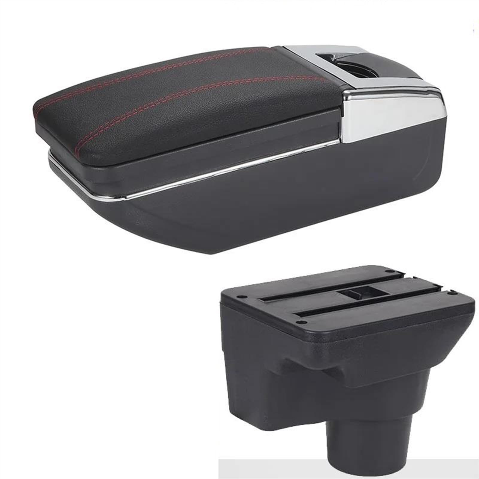 NOHEEU Armrest Box With Multifunctional Support PU Upholstered Car Modification Accessories For Rio 4 X X-Line 2018-2022(C1 Black red No USB)