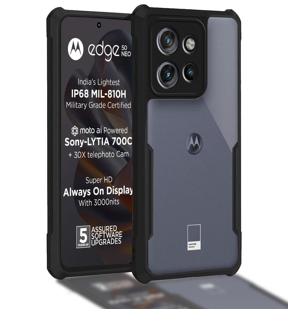 Inktree Motorola Moto Edge 50 Neo Back Cover | Camera Protection Shockproof Bumper | Acrylic Crystal Clear 360 Degree Protection (Black) (B0DHDTT1WJ) Amazon Price History, Amazon Price Tracker