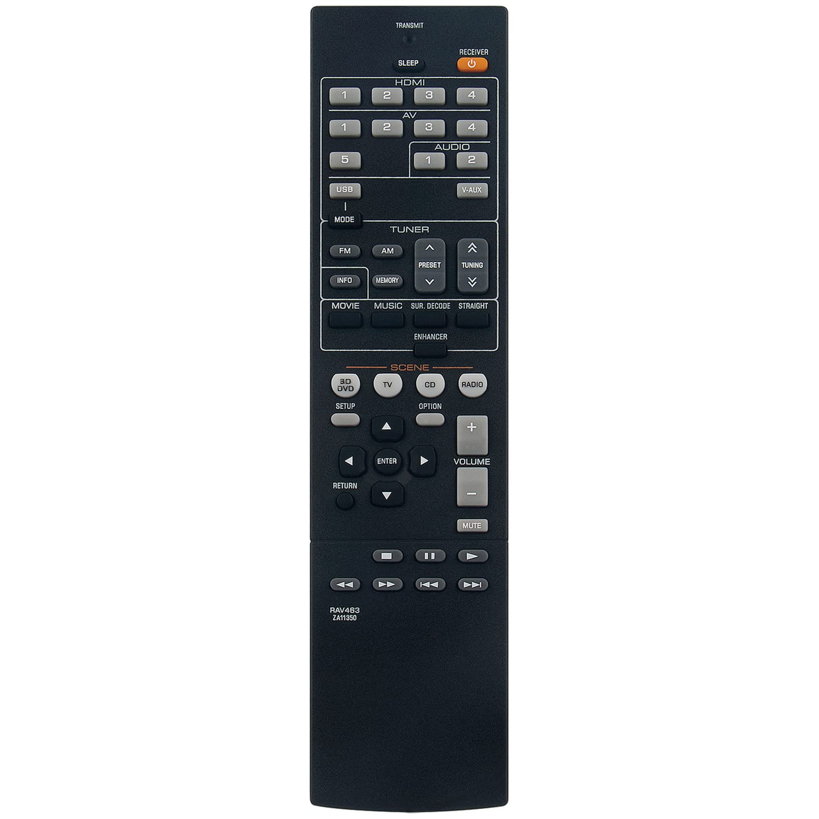 RAV463 ZA11350 Remote Commander Replacement Compatible with Yamaha AV Receiver Home Theater Stereo System RX-V375 HTR-3065 RX-V373 HTR-3066 HT-497 YHT-399U RX-V373BL RX-V375BL HT-497BL HTR-3065BL