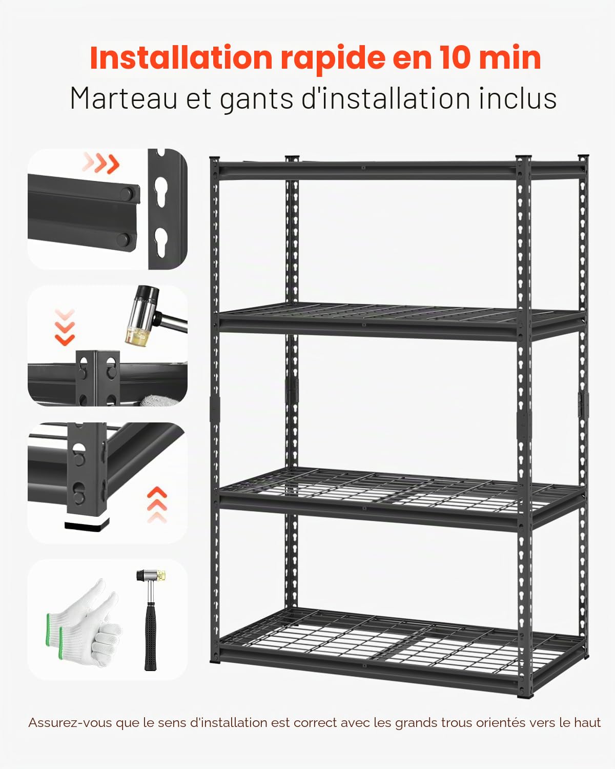 VEVOR Étagère de Rangement, 1089 kg, Étagère de Garage Métallique Robuste Réglable, 4 Niveaux, 508 x 1016 x 1524 mm, Meuble Rayonnages de Stockage, pour Cuisine, Atelier, sous-Sol, Buanderie, Noir