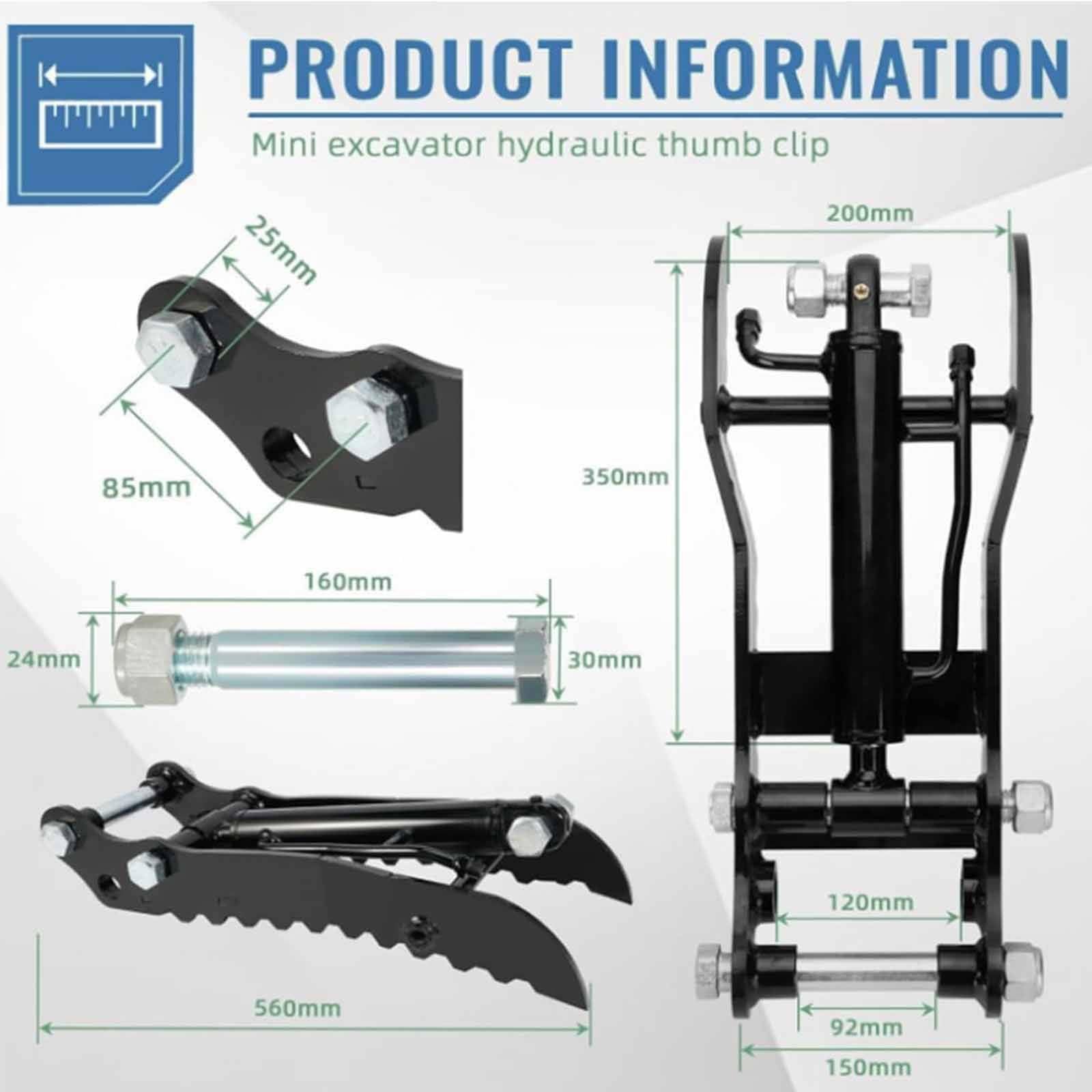 Uniwersalny chwytak hydrauliczny kciuk minikoparek, 2 przewodami hydraulicznymi wielofunkcyjny osprzęt pomocniczy łyżki koparki przeładunku złomu,recyklingu i prac budowlanych Singleholethumbclip