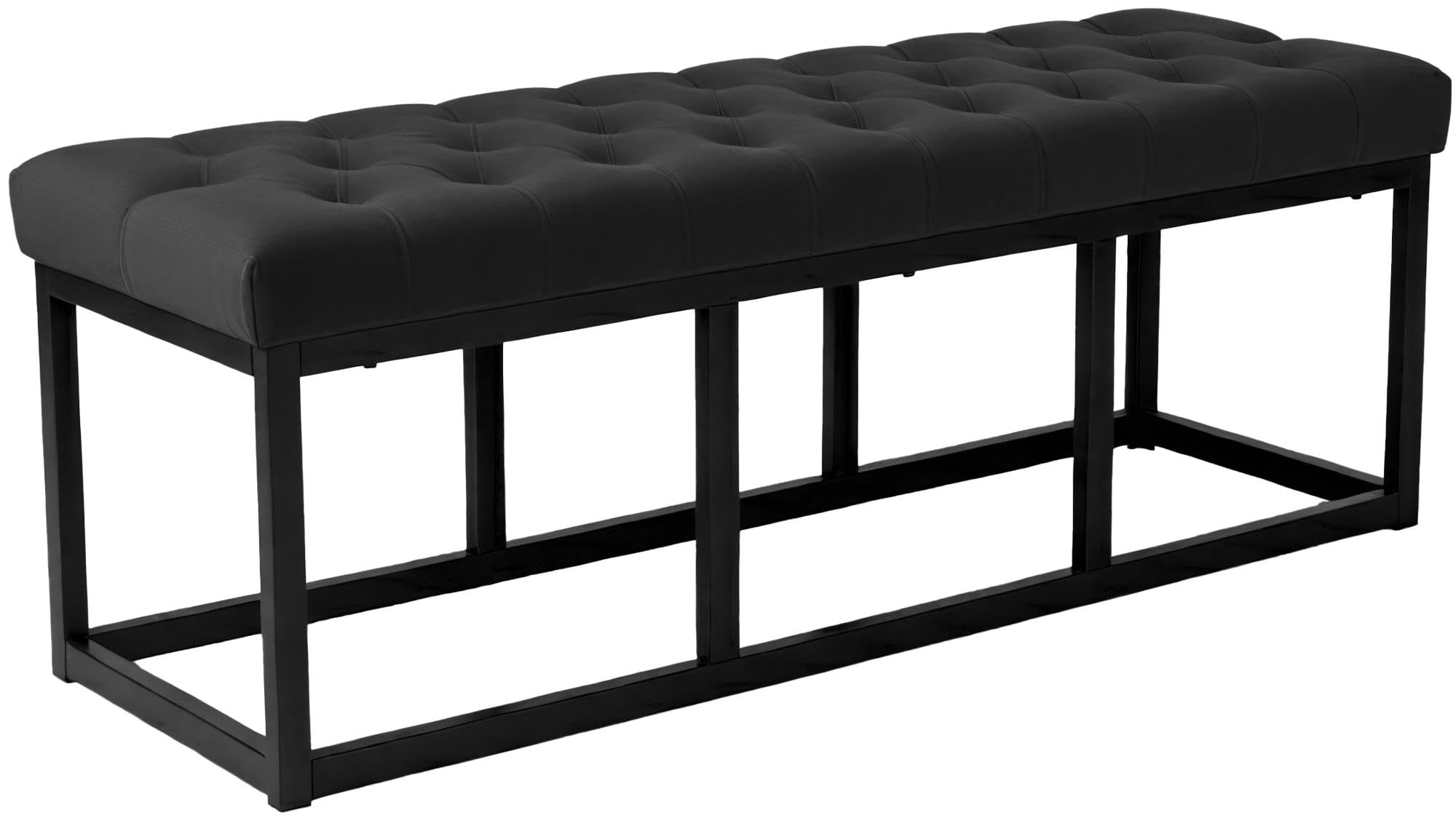 CLP Banc Polson, Moderne, Cadre en métal Noir, Velours capitonné, Protection de Sol, pour Salon, entrée ou Chambre à Coucher, Couleur:Noir, Taille:120 cm
