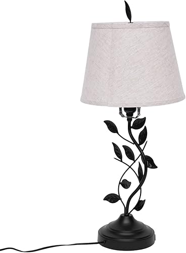 Eapmic Lámpara de mesa con puertos USB, lámpara de mesa auxiliar de noche, lámpara de escritorio tradicional, lámpara de hoja retro grande para sala