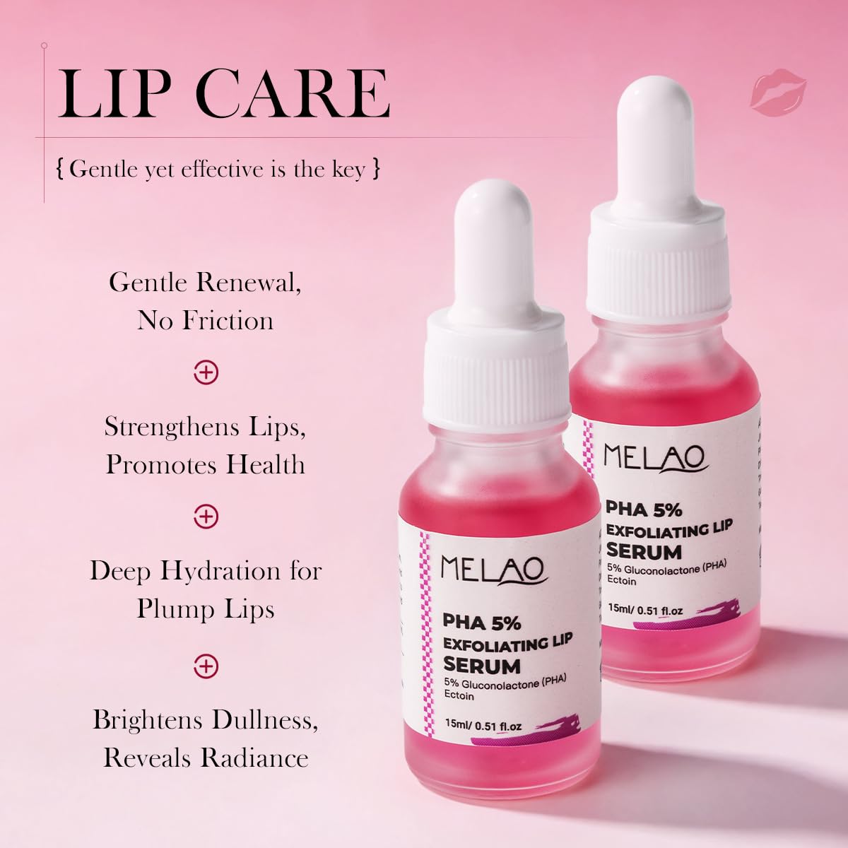 PHA 5% Exfoliating Lip Serum 15ml | Overnight lip serum with PHA 5% and hyaluronic acid for gentle exfoliating care and smoother, softer-looking lips