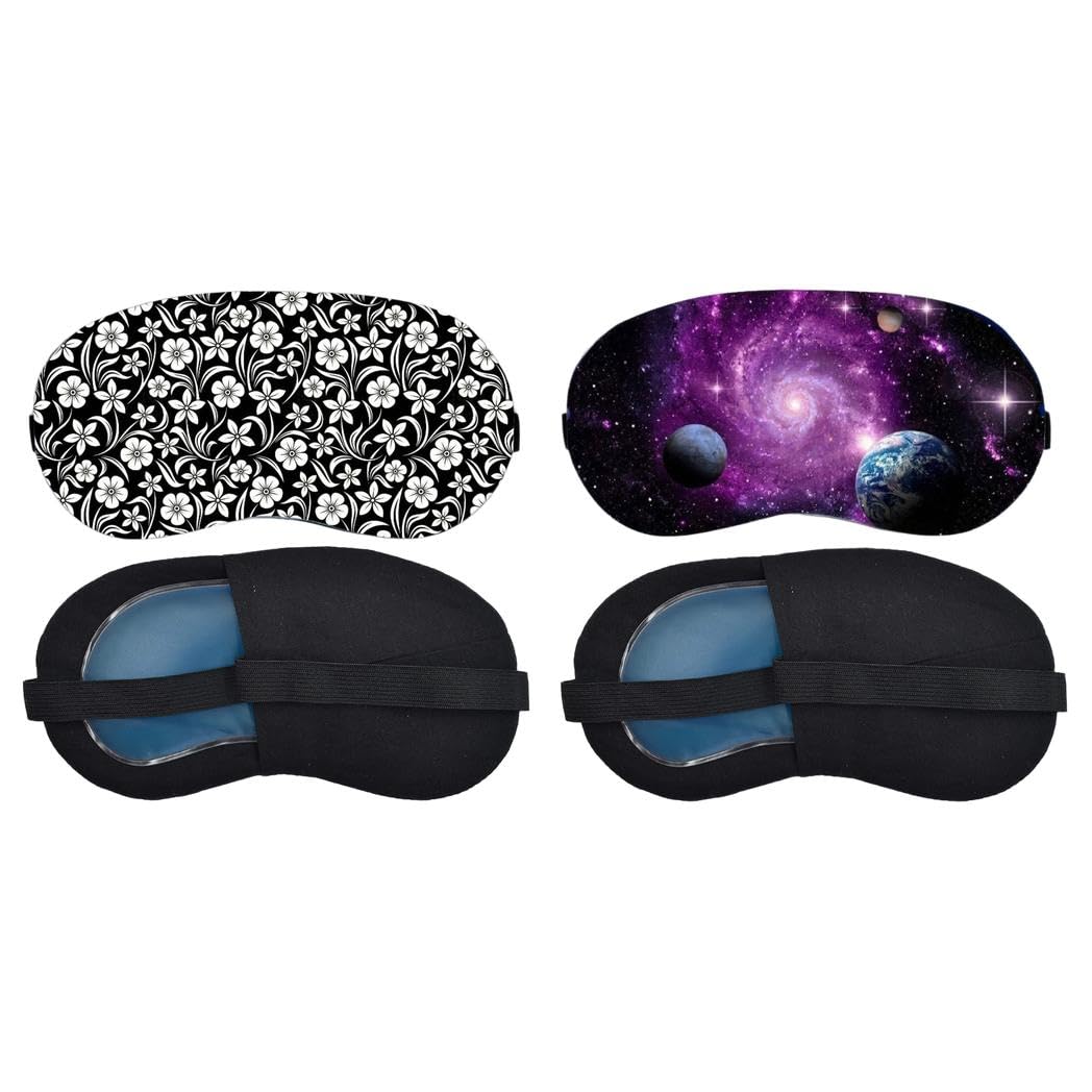 Aoxeria Monochrome Floral Pattern, Purple Galaxy Planets Sleeping Mask Combo, Soft Comfortable Light-Blocking Eye Cover for Women, Men & Kids, Reusable Blindfold for Night Sleep, Nap (Pack of 2)-image-47