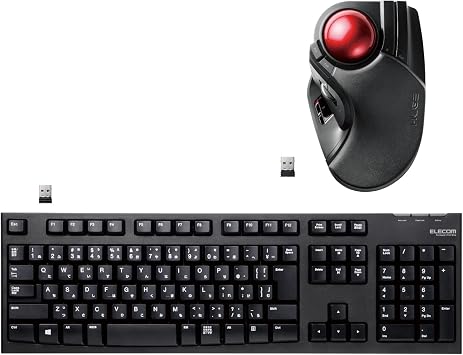 Bundle Elecom TK-FDM063TBK 2.4 GHz Wireless Full Keyboard + Elecom M-HT1DRXBK Wireless Trackball Mouse Index and Middle Finger Operation Type