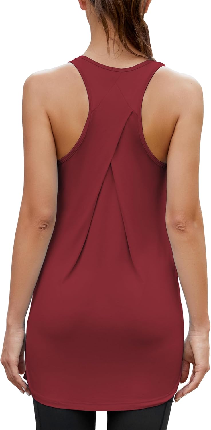 Bestisun Women Workout Athletic Yoga Shirts Loose Fit Racerback Long Tank Tops - Image 4