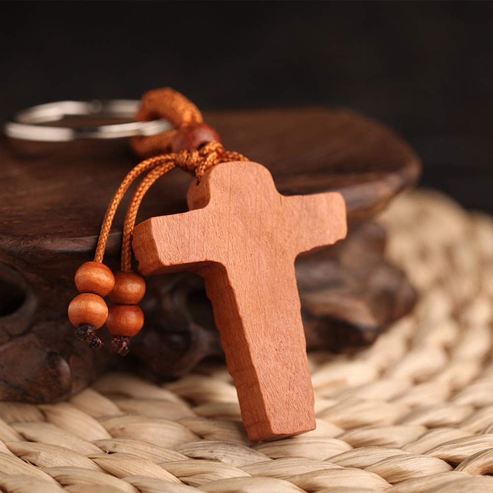 SHERCHPRY 20 Llaveros De Cruz Cristiana, Llaveros Cristianos, Llaveros De Madera De Durazno Tallada, Llavero De Cruz De Madera, Decoración De Jesús Llavero