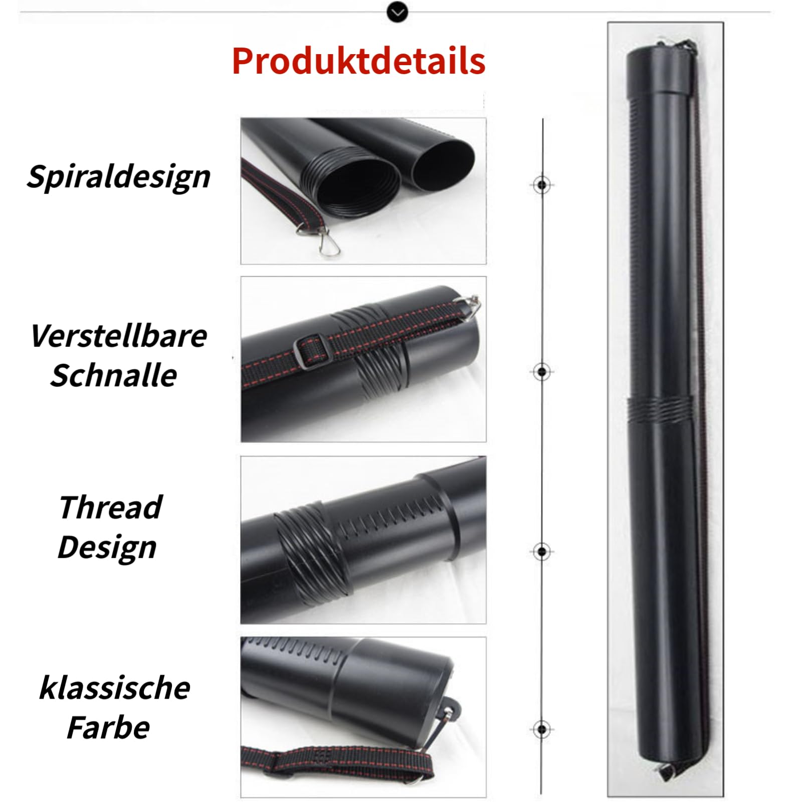 Teleskop-Transportrohr, wasserdicht, mit Gurt, verstellbar, Posterhülle, Länge 50 cm bis 90 cm