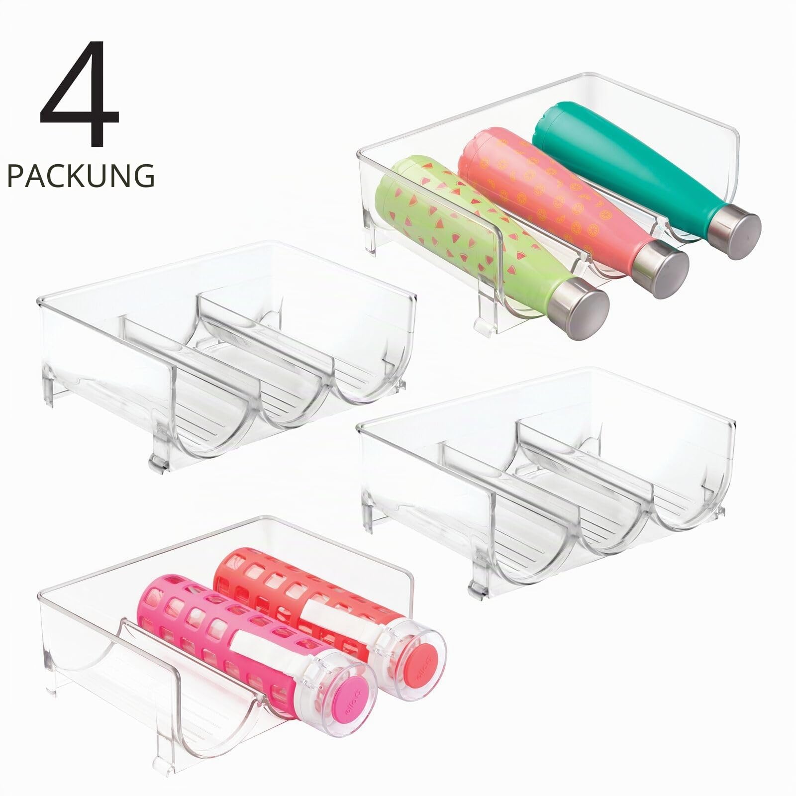 mDesign Freistehendes, stapelbares Regal für 3 Flaschen, Kunststoff, für Wasser, Wein und Getränke, Organizer für Küche, Arbeitsplatte, Schrank, Speisekammer, Kühlschrank, Gefrierschrank, 4 Stück,