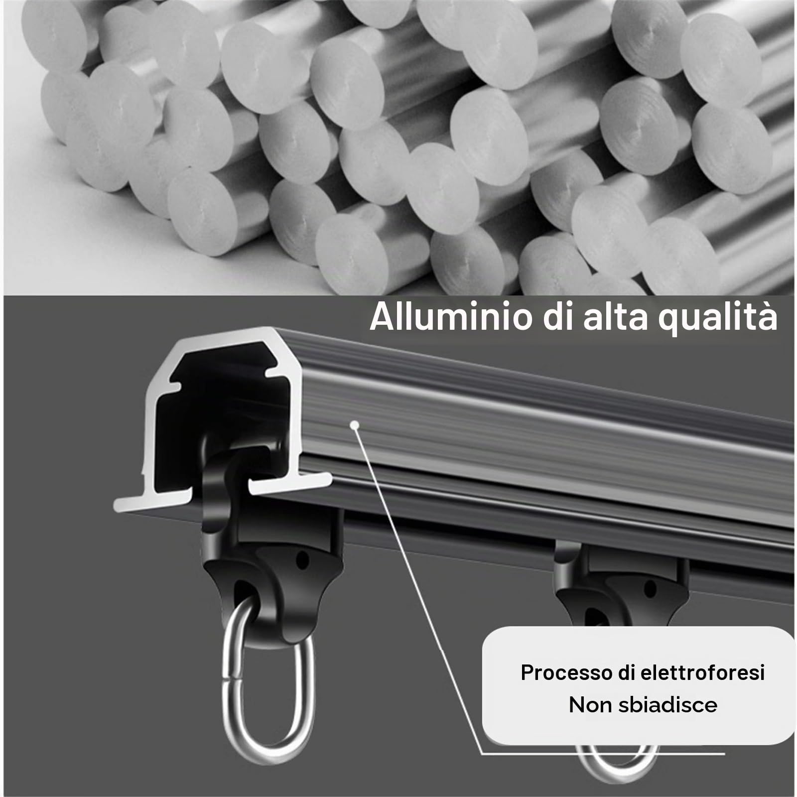 Binario Per Tende Nascosto A Soffitto, Bastone Da Tenda In Alluminio Da Incasso, Asta Per Tende Per Impieghi Gravosi Con Rulli Lisci, 100-600 Cm, Nero(Black,130cm/4.3ft)