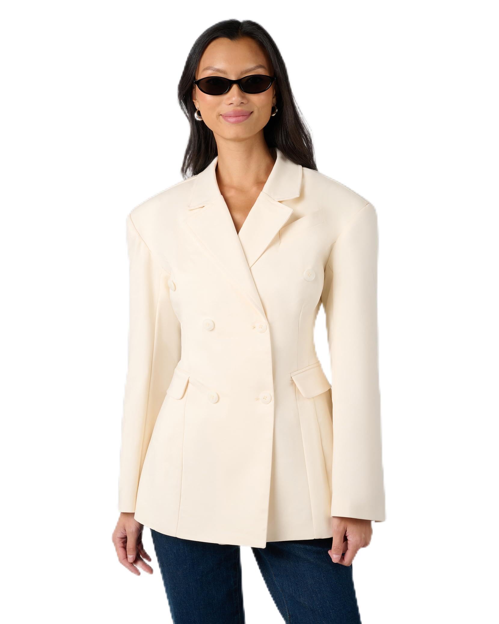 WEWOREWHAT Womens Double Breasted Cinched Waist Blazer
