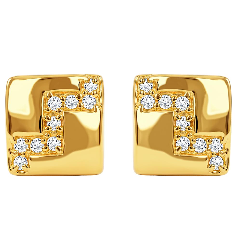 925 Silver Golden Modern Mosaic Studs For Him|Gifts for Men & Boys| With Certificate of Authenticity and 925 Stamp | 6 Months Warranty-image-17
