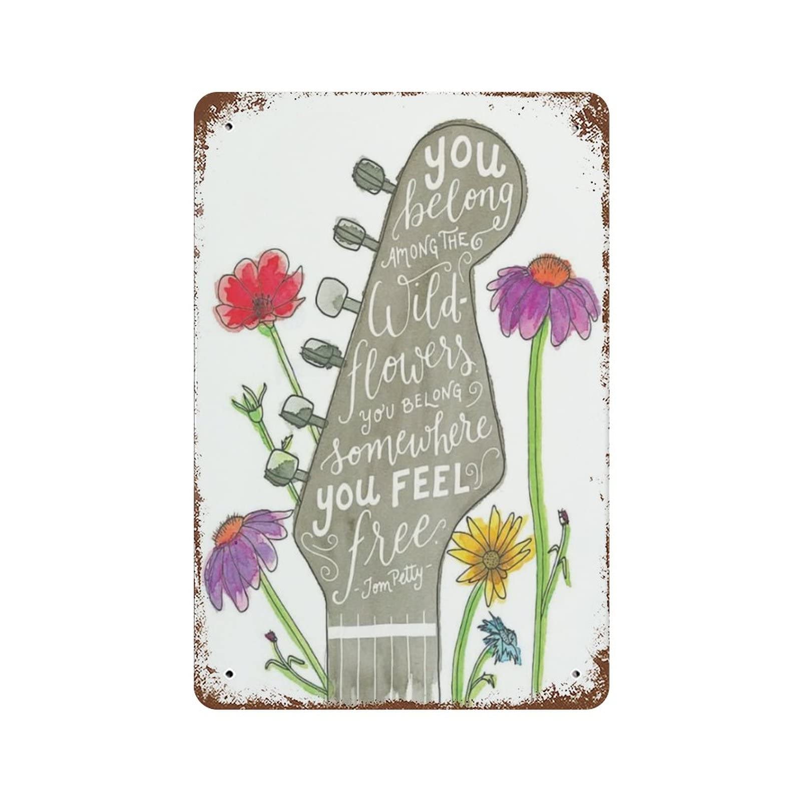 AOOEDM Guitar Wildflowers Rock Song Vintage Metal Sign Tin Sign for Home Bar Pub Kitchen Man Cave Tin Sign Wall Decor Poster Wall Plaque
