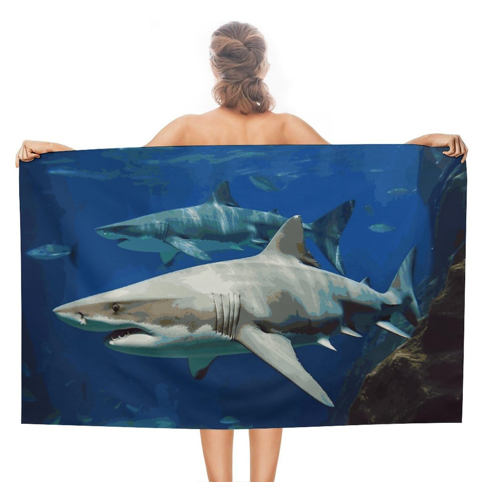 asbwuo Two White Sharks Beach Towels Extra Large Quick Dry Absorbent