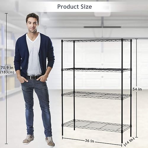 Miniatura 2 de NSF - Estantería de alambre ajustable de 4 niveles de altura ajustable de acero de grado comercial de 36 x 14 x 54 pulgadas, estante organizador