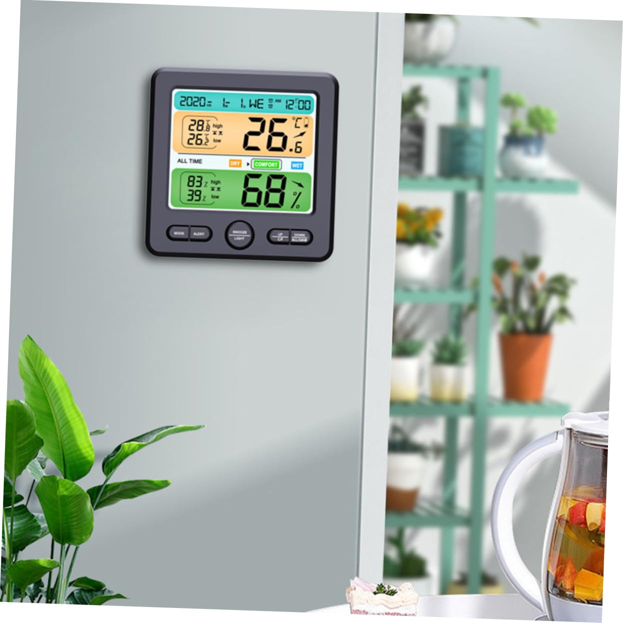 Igrometro da Interno con Orologio Grande Display Monitor Temperatura e Umidità Affidabile Design Compatto in Abs per Ambienti Abitativi Studio e Cameretta