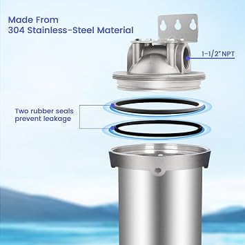 NSF/ANSI 42 Certification Big+ Stainless Steel Filter Housing for 10Length,4.5OD Filter Cartridge(10 C Housing-1.5NPT)