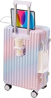 [Vilom] スーツケース グラデーション USBポート付き 機内持ち込み対応 軽量設計 小さめサイズ カップホルダー付き 女性向け 修学旅行 出張 旅行 360度回転 ダブルキャスター 静音設計 隠しフック付き 耐衝撃 キャリーケース (20"（35*22*55cm）,A)