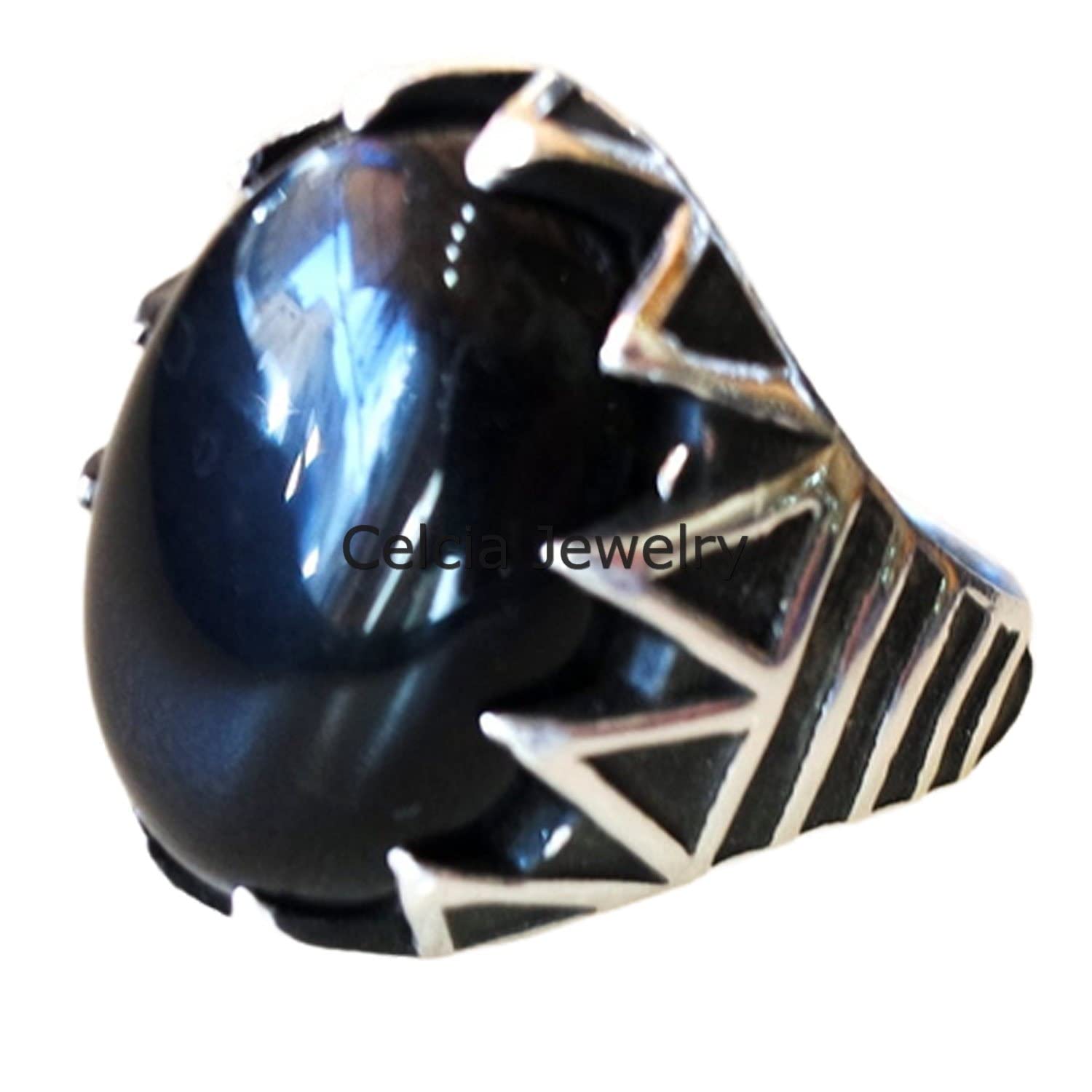 Anillo ovalado de piedras preciosas de ónix negro natural, anillo de sello de plata de ley sólida, anillo de declaración, regalos metafísicos para hombres, anillo elegante