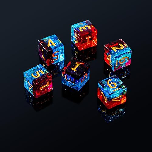 Miniatura 5 de Yiotfandoll 6 dados poliédricos D6 de 0.630 in de resina para juegos de mesa RPG MTG DND (rojo y azul)