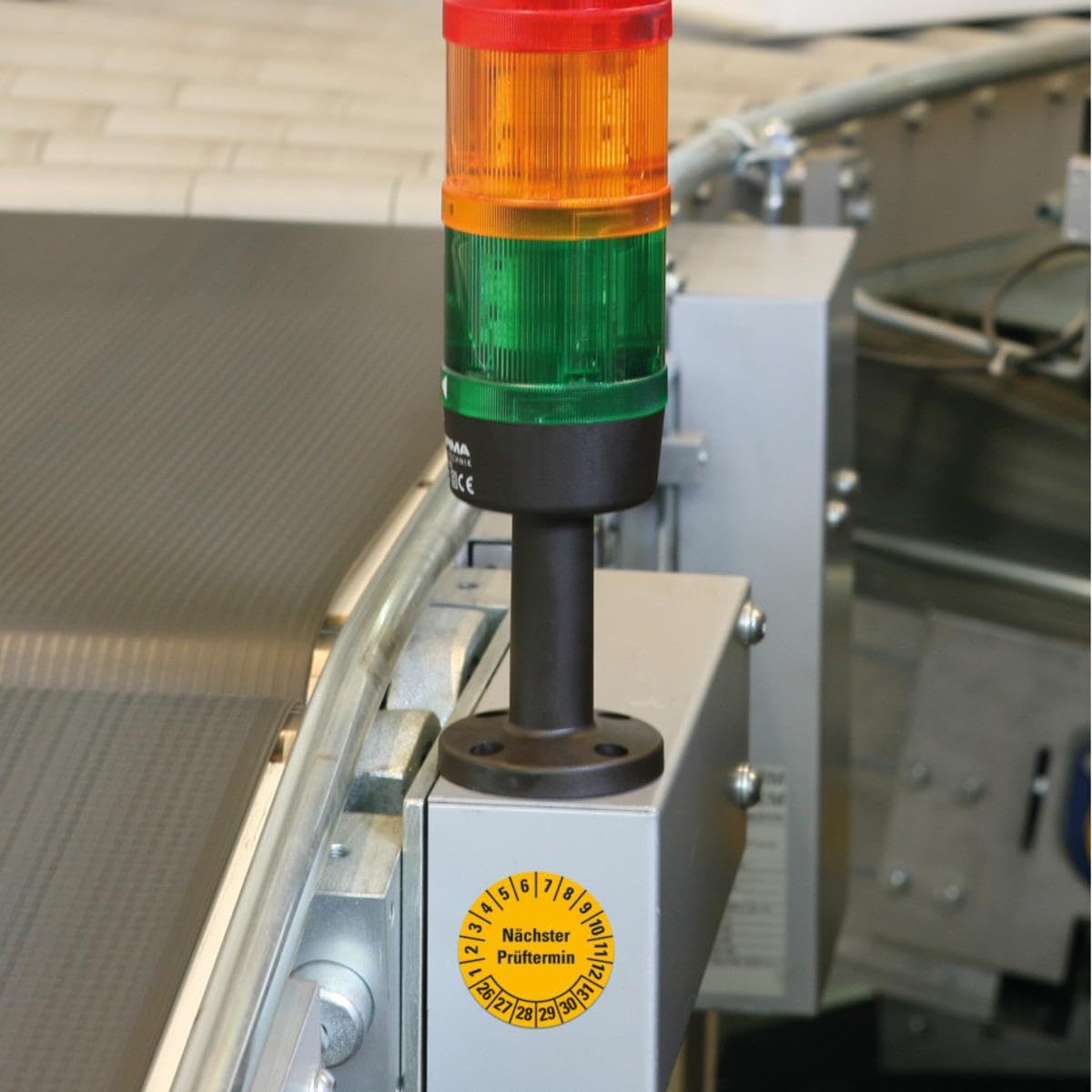 Prüfplakette Nächster Prüftermin, 2026–2031, Ø20 mm, gelb, Dokumentenfolie, 180 Stück/Heft