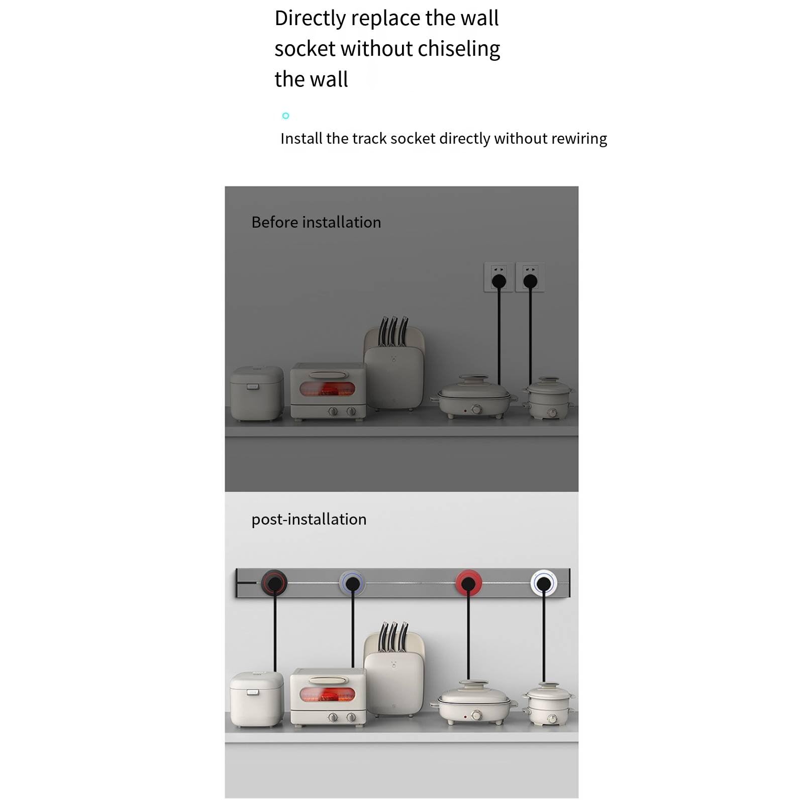 Prese per binario elettrico da cucina Presa scorrevole a parete con superficie rimovibile Prese multiple da tavolo,White-80cm