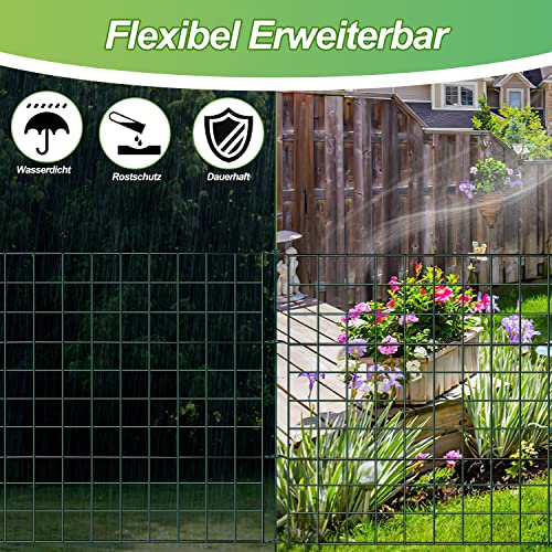 SWANEW Teichzaun,steckzaun,Gartenzaun Metall,Freigehege,Zaun,Gitterzaun,gehege kaninchen,zaun für hunde, Zaun Teich 11tlg 5 Zaunelemente und 6 Befestigungsstäben (Gerade)
