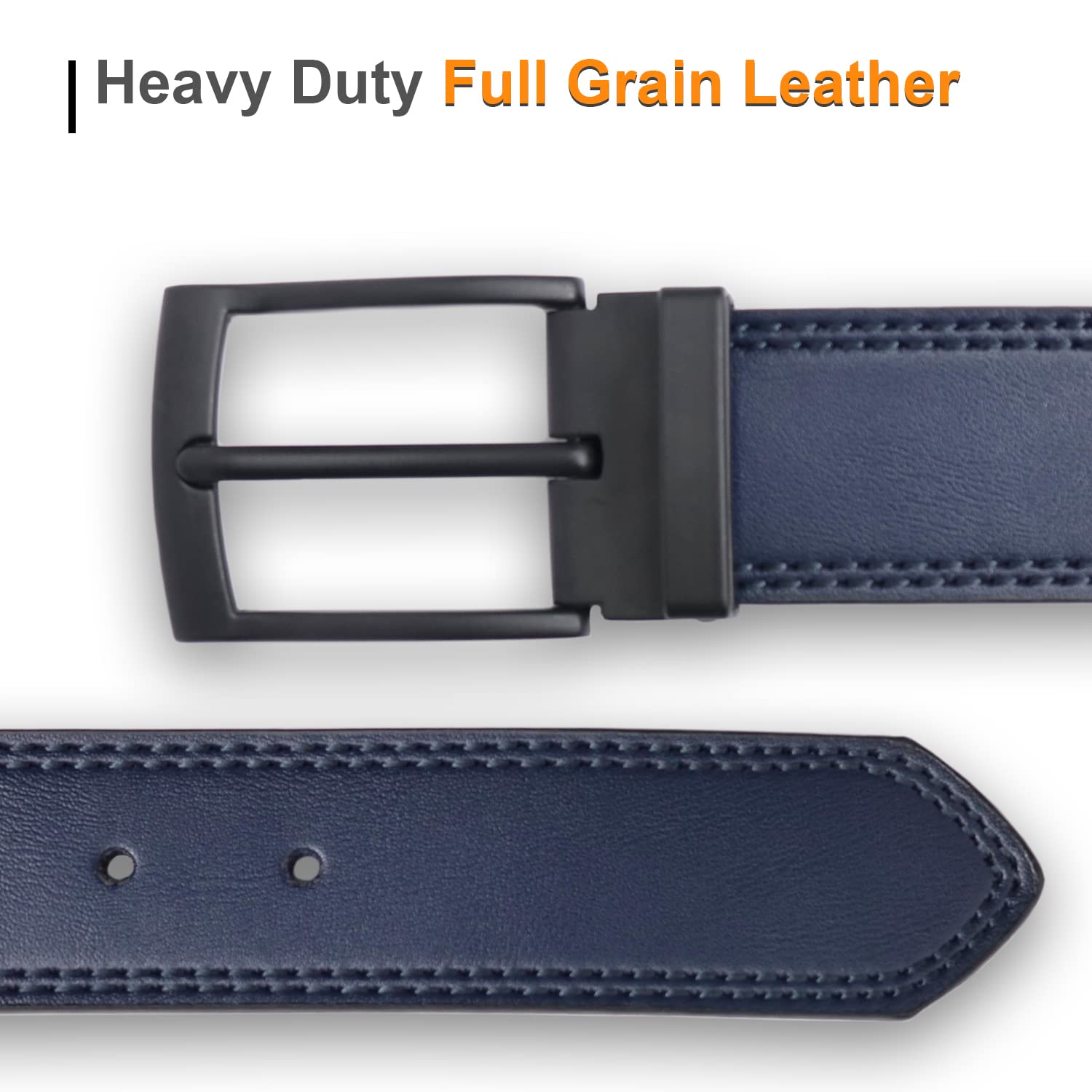 Contacts Men's Genuine Leather Pin Buckle Belt, Blue, Free Size