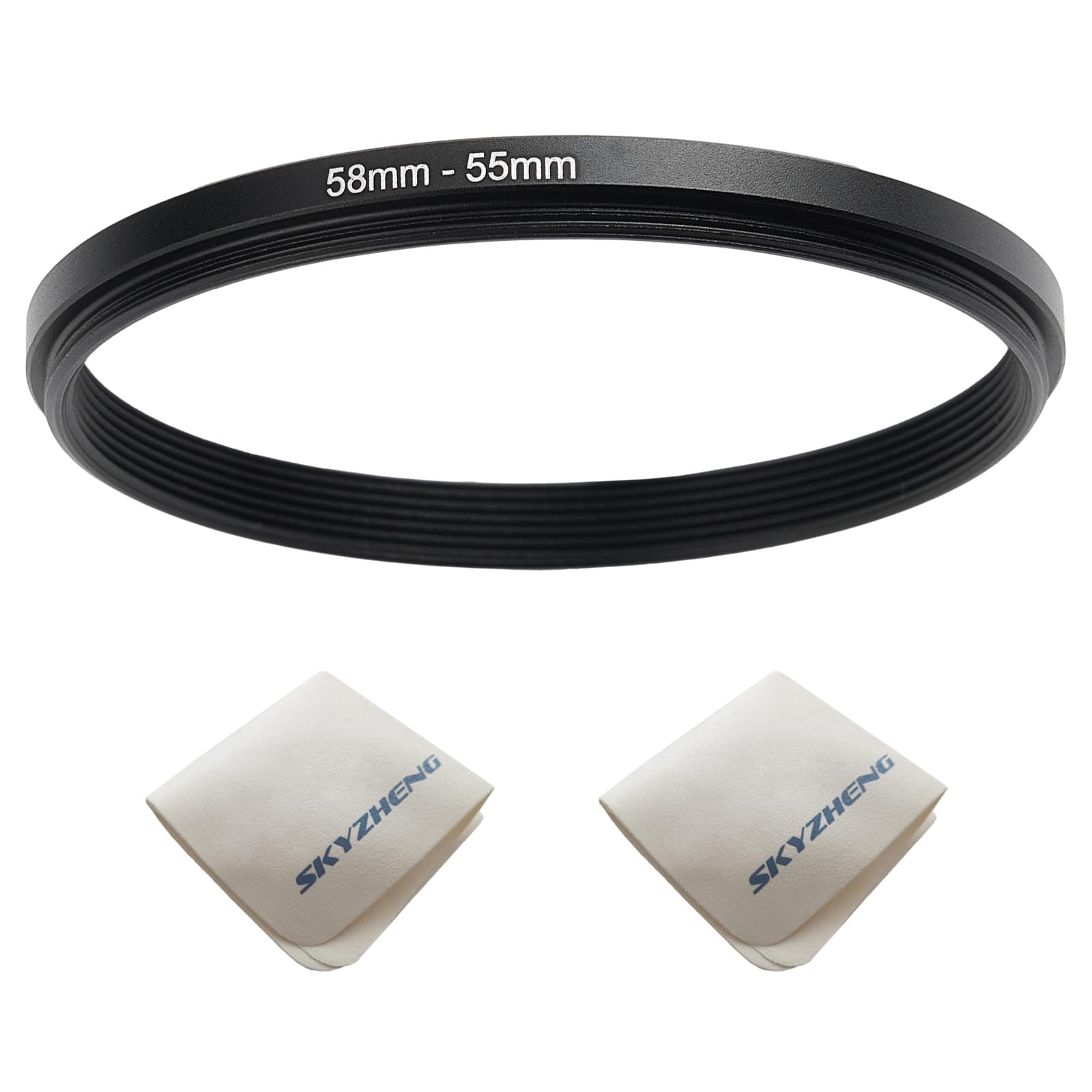 58mm Lens to 55mm Camera Lens Adapter 58mm to 55mm Step Down Ring Adapter Ring for All Brands of UV ND CPL, with Premium Lens Wiping Cloth 2 Pack (