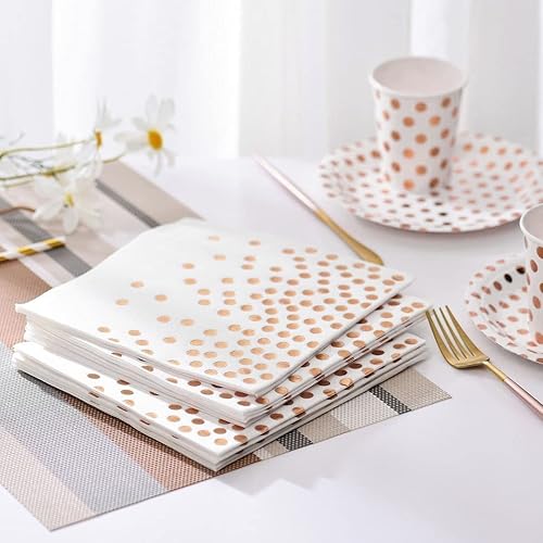 Miniatura 7 de ALINK 100 popotes de papel rosa dorado + 50 servilletas de papel de oro rosa