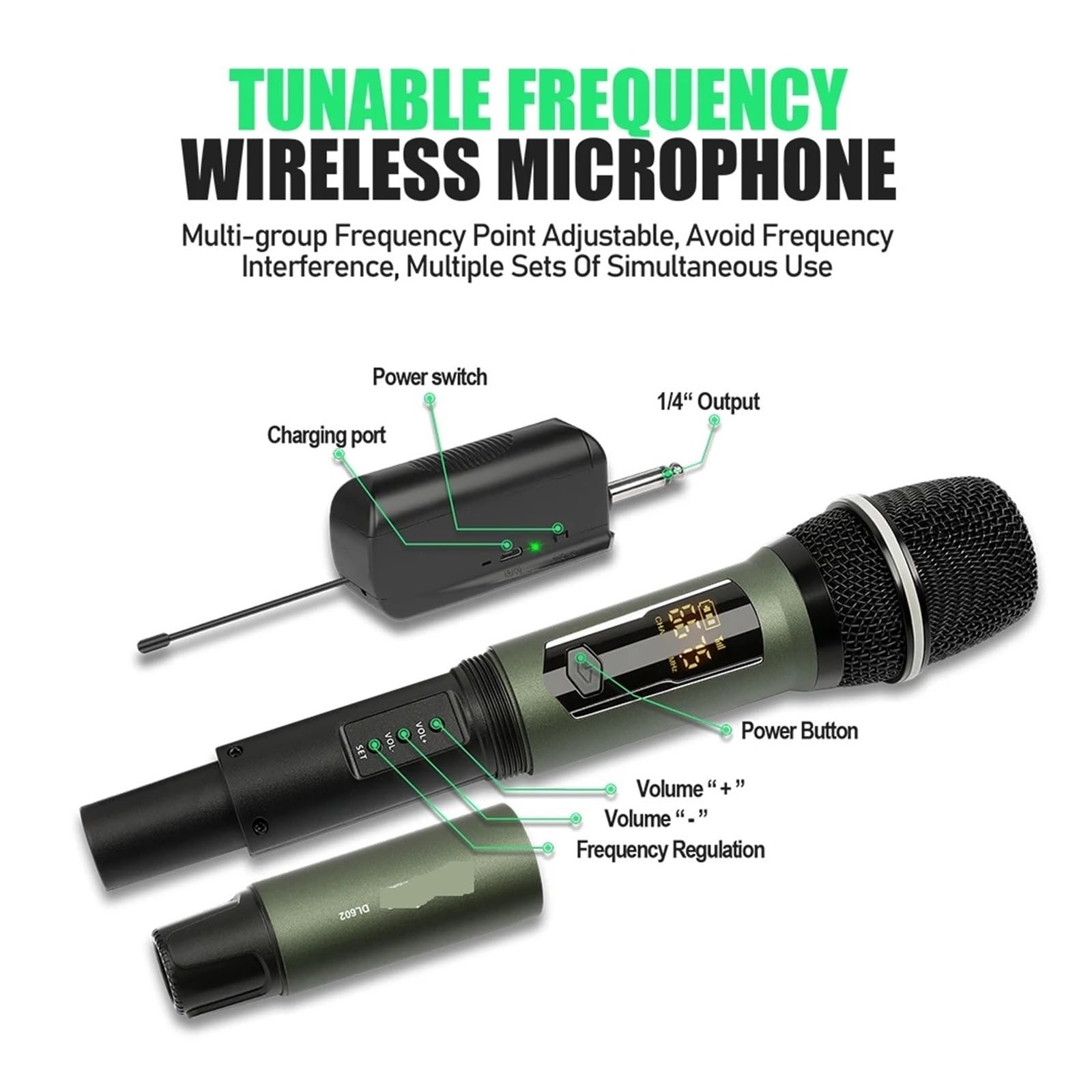 Micrófono Inalámbrico De 2 Canales DL602 UHF, Micrófono De Karaoke Dinámico De Mano Dual For Bodas, Fiestas En Casa, Iglesias, Escuelas Y Familias.