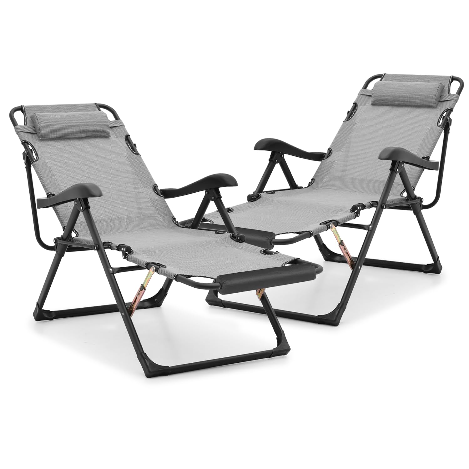 Athena Collection Zero Gravity Outdoor Lounge Chair Recliner Set of 2, 27" Width Reclining Pool Lounge Lawn Chairs with Headrest Foot Pad, Outdoor
