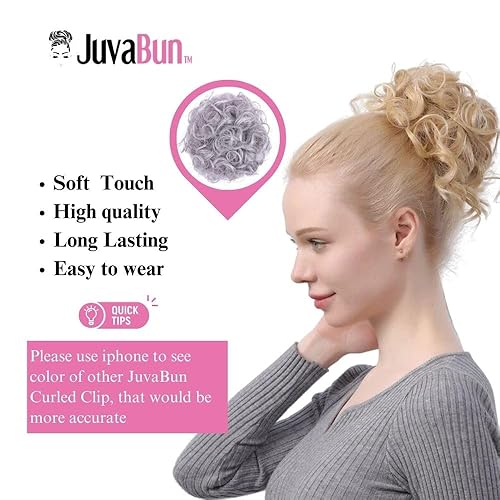 Miniatura 11 de JUVABUN Moños de pelo rizado con clip, rubio playa, para moños, pieza de cabello para moños, moño rizado, uso diario, lavable y realista, clip