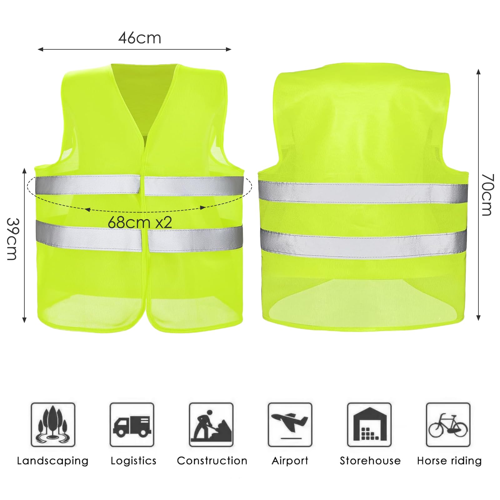 10PCS High Visibility Safety Vests, Hi Vis Safety Vests with 2 Reflective Stripes, High Visibility Reflective Safety Security Vest, for Traffic Work, Surveyor and Motor Bicycle Drivers - Image 3