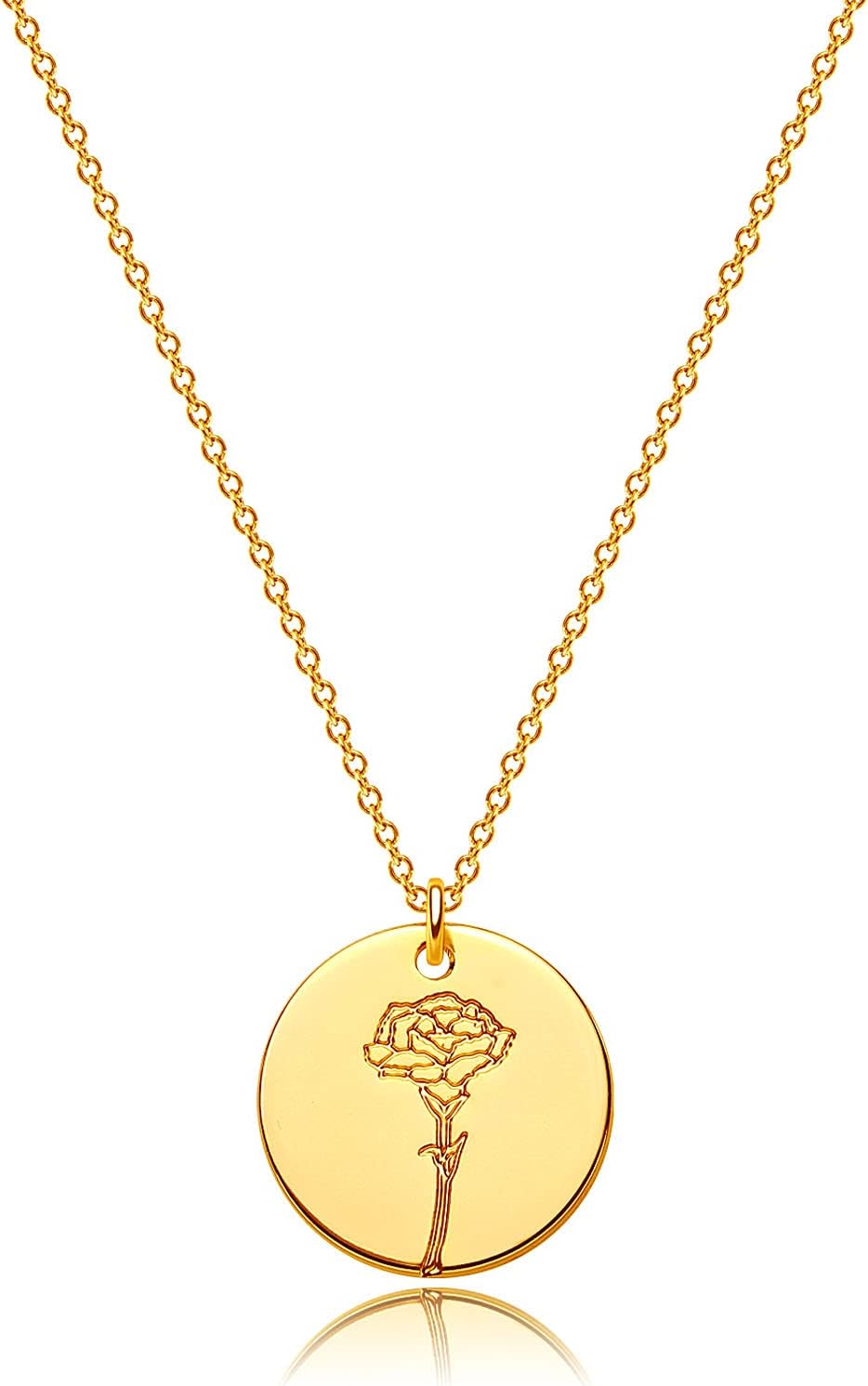 MEVECCO 18K Gold Plated Birth Flower Necklace - Custom Birth Month Floral Disc Pendant, Dainty Adjustable Chain, Personalized Birthday Gift
