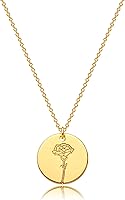 MEVECCO 18K Gold Plated Birth Flower Necklace - Custom Birth Month Floral Disc Pendant, Dainty Adjustable Chain, Personalized Birthday Gift