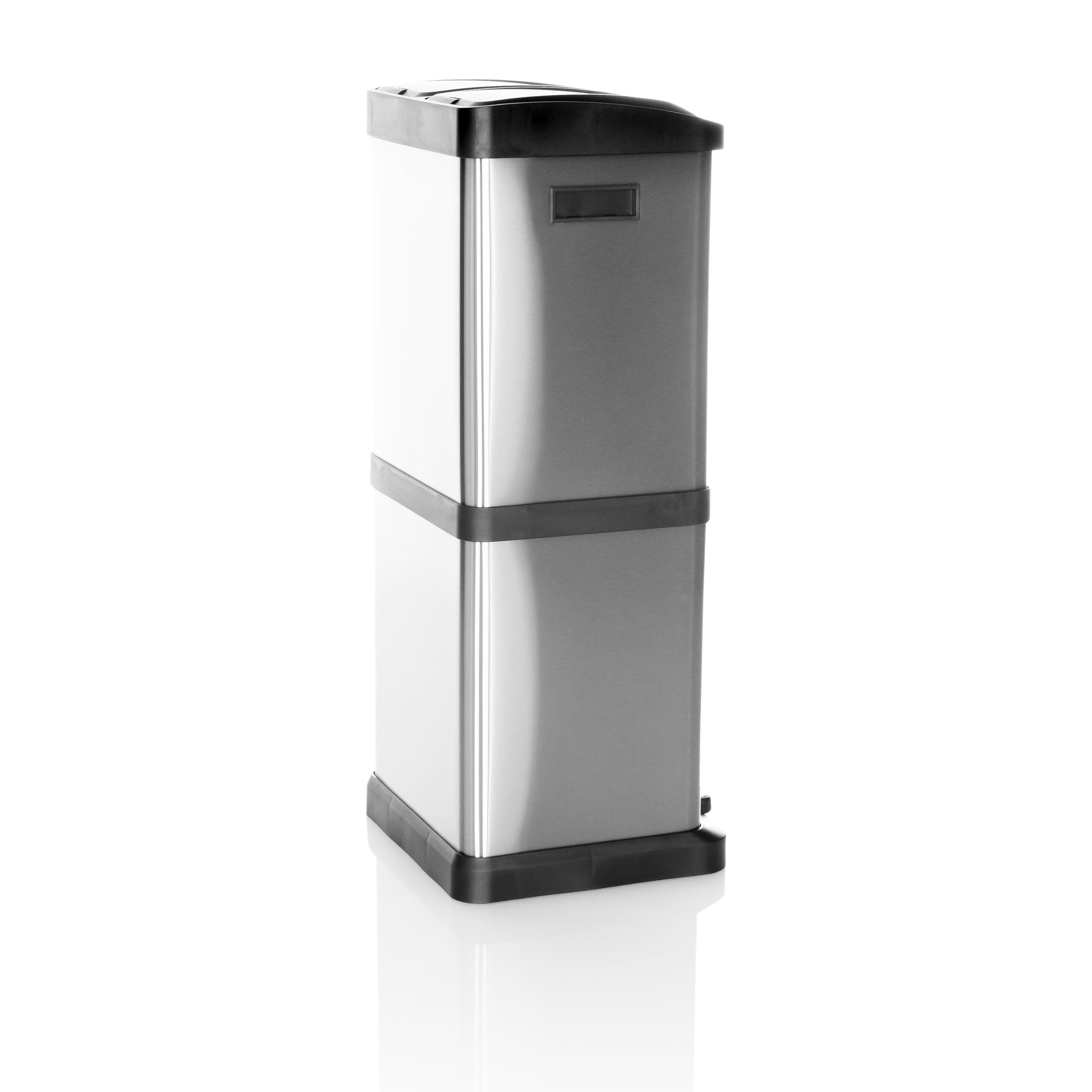 hjh OFFICE Cubo de basura CLEAN VII de acero, sistema de separación de residuos con 3 compartimentos (2 x 8L + 1 x 16L), uso universal, plata, 741100