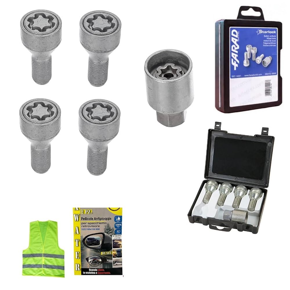 KIT DI BULLONI STARLOCK BULLONE ANTIFURTO AUTO PER RUOTE CON CERCHIO IN LEGA COMPATIBILE CON RENAULT Capture, Xmod Cross anno 04/2013 in poi BR37/E FARAD OMOLOGATO PER GOMME
