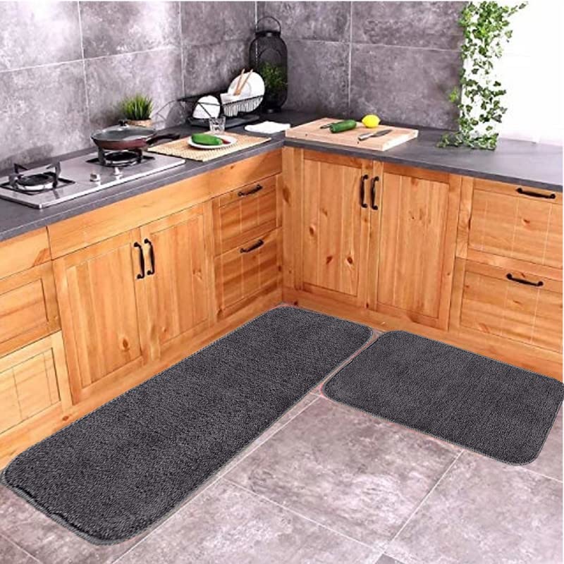 Image of Bruxism Microfiber Bathroom Mat | Bathroom Rugs and Mats 2 Piece Fast Dry Anti Slip Bath Mats Soft Plush Plain Design for Shower Bathroom Contour Toilet Rugs (Grey) (40X60CM & 40X120CM)