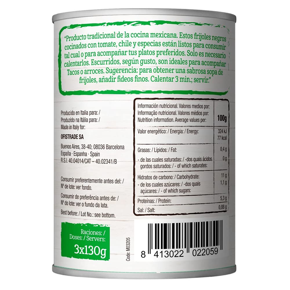 SAWORS - Frijoles Negros Enteros, Alubia Negra, Black Beans, Ideal para Burritos, Fajitas y Nachos, Comida Mexicana, 400g
