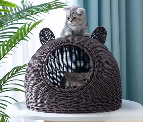 キャットハウスドアーム型猫ハウス猫ベケット猫ハウスケージ猫用キャットハウス猫ハウスベケットおしゃれ大型丸洗いいぬねこ小屋半密閉四季ユニバード通気性犬小屋家庭用または商用 (カレー色(涼席+綿マット),M)