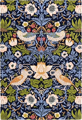 Image of Contemporary Strawberry Wool Area Rug - Handmade Garden-Inspired Floral & Botanical Carpet | Thick, Durable Design, Perfect for Living Room & Bedroom (Navy, 3' x 5')